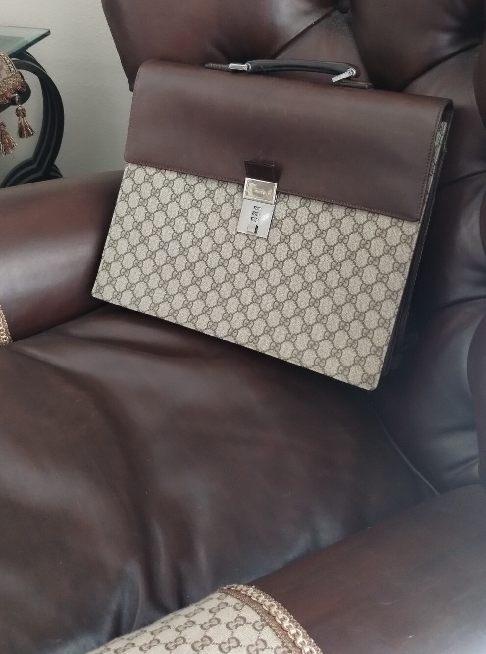 Classic Brown and Beige Monogram Briefcase - Luxury Designer Style